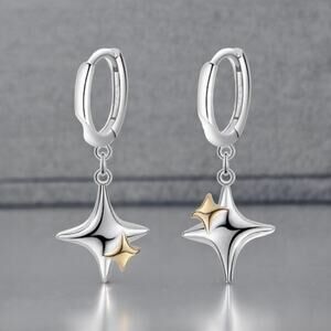 NEW sterling silver hoop star dangle drop earrings jewelry B23A